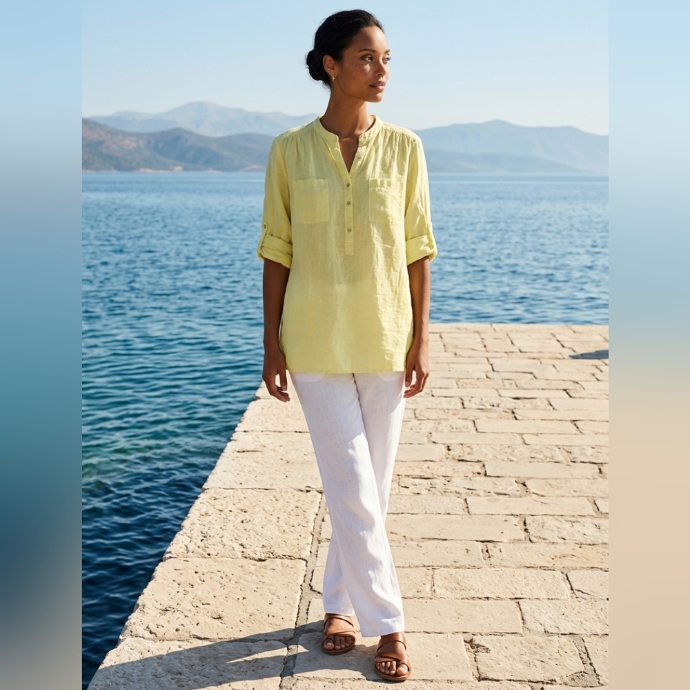 PJ Salvage Light Beach Lounge Top Blouse Gauze Rayon Peasant Roll Sleeve